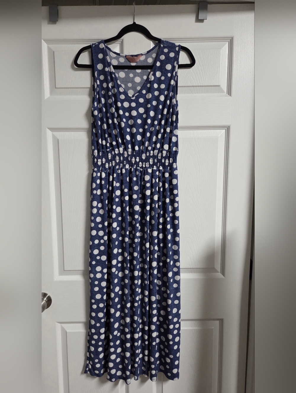 SJS Navy and White Polka Dot Sleeveless Maxi Dress